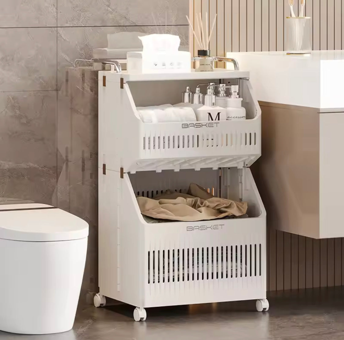 Multi Layer Laundry Basket, Multifunctional Trolley For Kitchen And Bathroom, Moveable Trolley For Living Room Multi Layer Laundry Basket, Multifunctional Trolley For Kitchen And Bathroom, Moveable Trolley For Living Room
